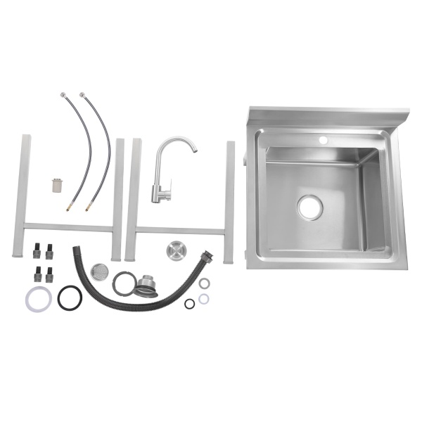 Lavabo en acier inoxydable avec robinetterie, lavabo mural mobile en acier inoxydable pour lavabo extérieur de jardin évier
