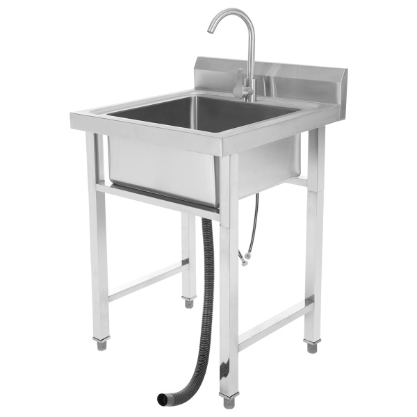 Lavabo en acier inoxydable avec robinetterie, lavabo mural mobile en acier inoxydable pour lavabo extérieur de jardin évier