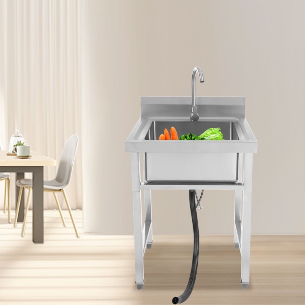Lavabo en acier inoxydable avec robinetterie, lavabo mural mobile en acier inoxydable pour lavabo extérieur de jardin évier
