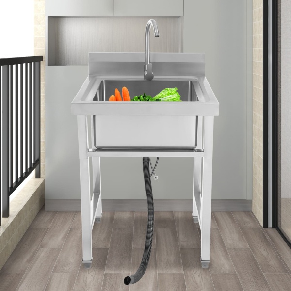 Lavabo en acier inoxydable avec robinetterie, lavabo mural mobile en acier inoxydable pour lavabo extérieur de jardin évier
