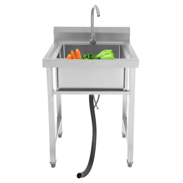 Lavabo en acier inoxydable avec robinetterie, lavabo mural mobile en acier inoxydable pour lavabo extérieur de jardin évier