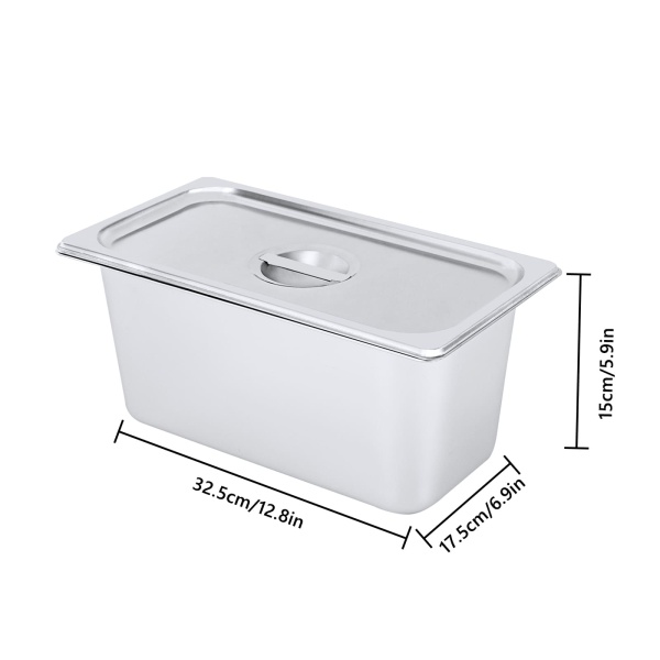 Lot de 4 poêles à vapeur en acier inoxydable pour hôtel, taille 1/3 x 6" de profondeur, poêle d'hôtel en acier inoxydable de 0,35 cm d'épaisseur