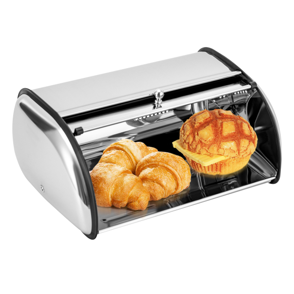Boîte à pain en acier inoxydable pour comptoir de cuisine, boîte à pain avec couvercle enroulable et fenêtre transparente