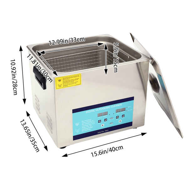Nettoyeur à ultrasons professionnel avec panier chauffant, minuterie numérique, chauffage à ultrasons 15L 220V