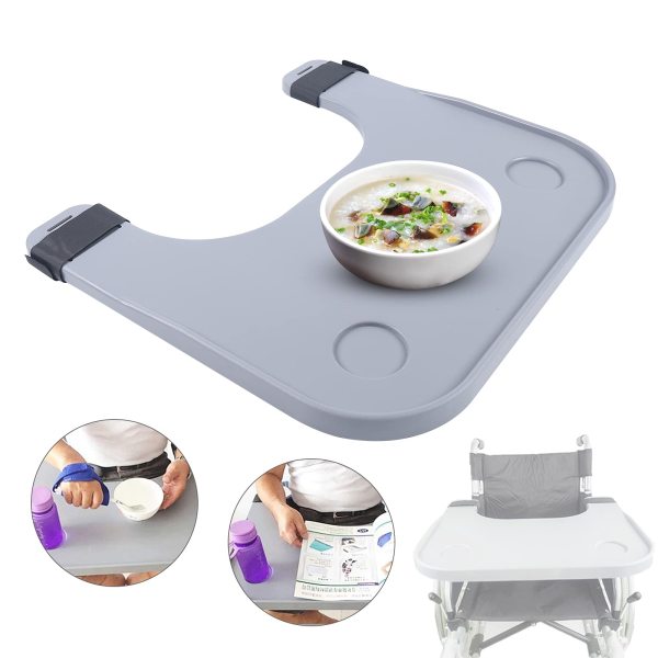 Plateau en ABS pour fauteuil roulant avec 2 porte-gobelets pour les personnes handicapées