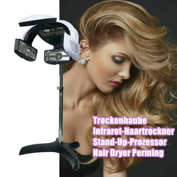 Bonnet de séchage 800 W - Avec fonction de réglage de la température et du temps de travail - Convient pour salon de coiffure avec trépied - Blanc