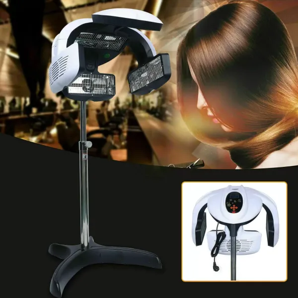 Bonnet de séchage 800 W - Avec fonction de réglage de la température et du temps de travail - Convient pour salon de coiffure avec trépied - Blanc
