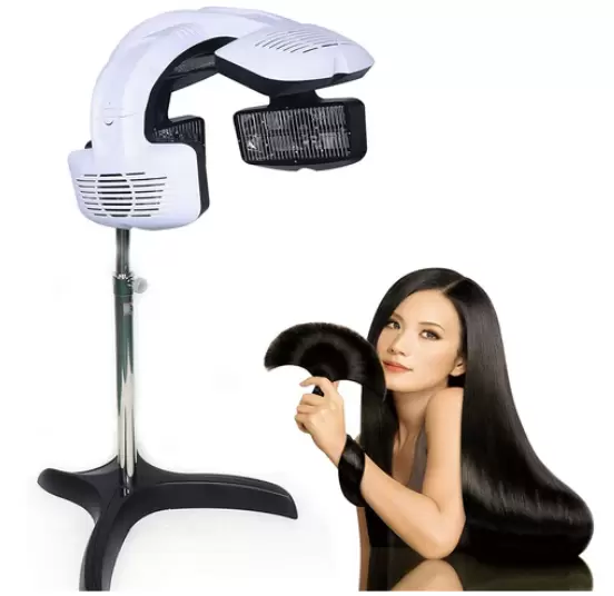 Bonnet de séchage 800 W - Avec fonction de réglage de la température et du temps de travail - Convient pour salon de coiffure avec trépied - Blanc