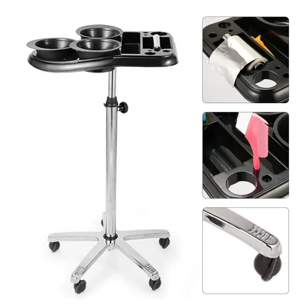 Chariot de coiffeur 70-105 cm - Réglable en hauteur à 360° - Multifonctionnel - En acier ABS - Pour salon de coiffure - Noir Chariot de coiffeur 70-105 cm - Réglable en hauteur à 360° - Multifonctionnel - En acier ABS - Pour salon de coiffure - Noir