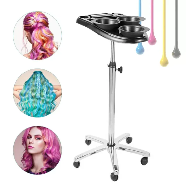 Chariot de coiffeur 70-105 cm - Réglable en hauteur à 360° - Multifonctionnel - En acier ABS - Pour salon de coiffure - Noir