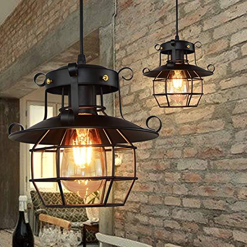 Lampe Suspension Vintage Noire Lustre Plafonnier E27 Eclairage de Plafond Cage Lustre Suspensions Lumière en Métal