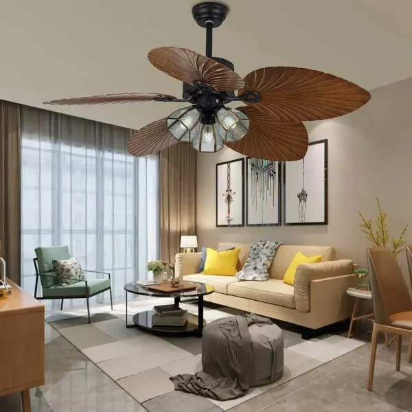 Palm-Leaf Ventilateur de plafond avec éclairage 52