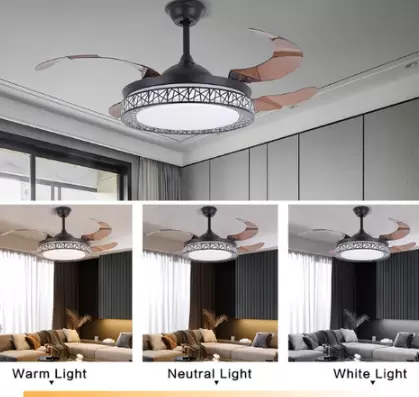 42" Lampe de Ventilateur de Plafond avec Lumière et Télécommande 4 Nombre de Lames Lampe de plafond à Intensité Variable Lustre
