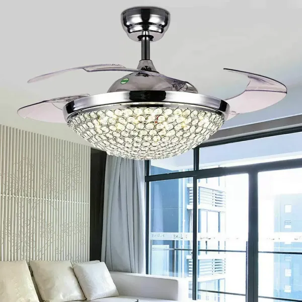 Ventilateur de plafond de luxe en cristal avec éclairage, lampe de ventilation, faible bruit, lustre moderne de 40 W avec télécommande