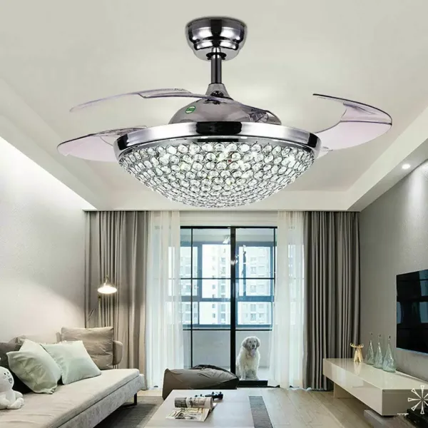 Ventilateur de plafond de luxe en cristal avec éclairage, lampe de ventilation, faible bruit, lustre moderne de 40 W avec télécommande
