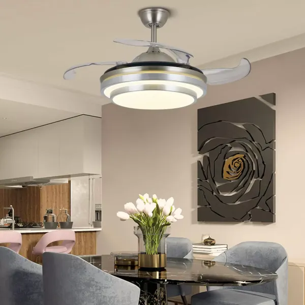 Ventilateur de plafond 36" avec éclairage Télécommande Invisible Ventilateur 4 lames rétractables pour salle à manger Ventilateur de plafond 36" avec éclairage Télécommande Invisible Ventilateur 4 lames rétractables pour salle à manger