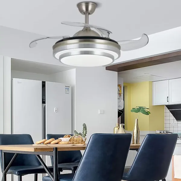 Ventilateur de plafond 36" avec éclairage Télécommande Invisible Ventilateur 4 lames rétractables pour salle à manger