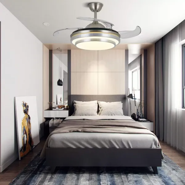 Ventilateur de plafond 36" avec éclairage Télécommande Invisible Ventilateur 4 lames rétractables pour salle à manger Ventilateur de plafond 36" avec éclairage Télécommande Invisible Ventilateur 4 lames rétractables pour salle à manger