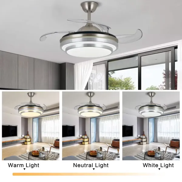 Ventilateur de plafond 36" avec éclairage Télécommande Invisible Ventilateur 4 lames rétractables pour salle à manger Ventilateur de plafond 36" avec éclairage Télécommande Invisible Ventilateur 4 lames rétractables pour salle à manger