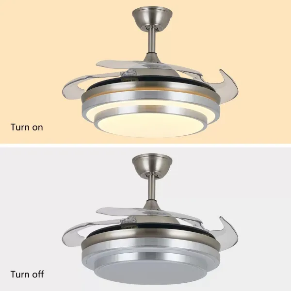 Ventilateur de plafond 36" avec éclairage Télécommande Invisible Ventilateur 4 lames rétractables pour salle à manger