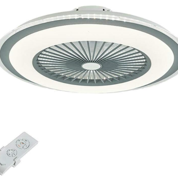 Plafonnier LED Fan Dimmable Ventilateur Intérieure Lampe Ultra Silencieux pour Salon(Gris) Ventilateur de Plafond avec Telecommande et Lumière