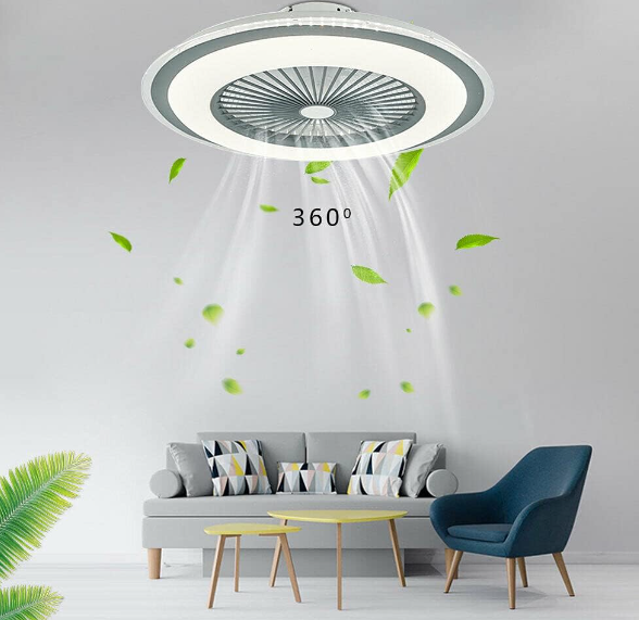 Plafonnier LED Fan Dimmable Ventilateur Intérieure Lampe Ultra Silencieux pour Salon(Gris) Ventilateur de Plafond avec Telecommande et Lumière