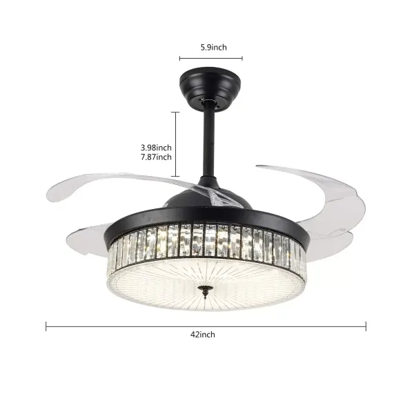 CNCEST Ventilateur de plafond avec éclairage en cristal de 42 pouces muets à distance pour salle à manger/chambre à coucher