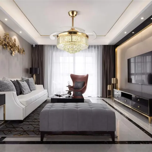 Ventilateur de plafond en cristal moderne avec pales rétractables légères Ventilateur de lustre avec télécommande chromée inversée Fandelier Luminaire Ventilateur de plafond en cristal moderne avec pales rétractables légères Ventilateur de lustre avec télécommande chromée inversée Fandelier Luminaire