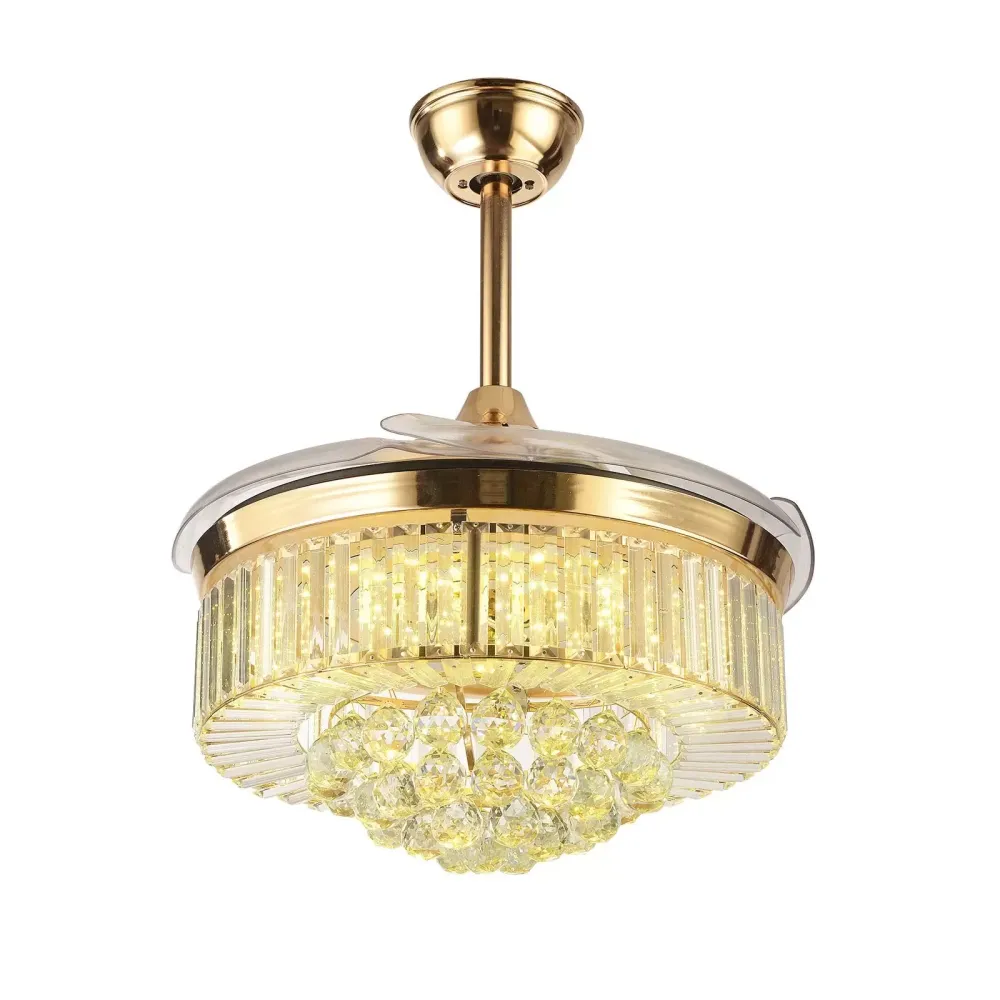 Ventilateur de plafond en cristal moderne avec pales rétractables légères Ventilateur de lustre avec télécommande chromée inversée Fandelier Luminaire