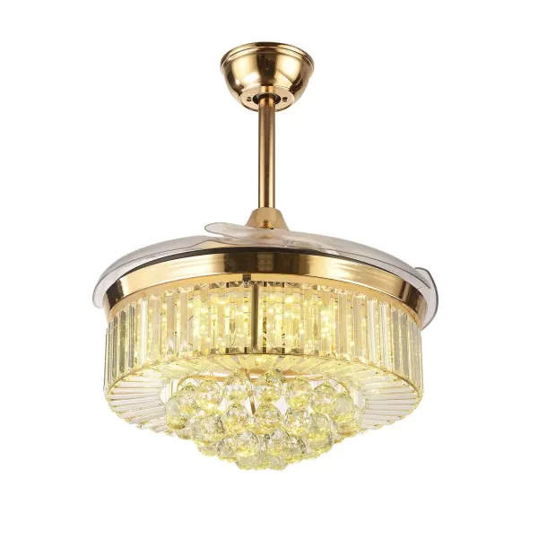 Ventilateur de plafond en cristal moderne avec pales rétractables légères Ventilateur de lustre avec télécommande chromée inversée Fandelier Luminaire