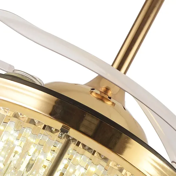 Ventilateur de plafond en cristal moderne avec pales rétractables légères Ventilateur de lustre avec télécommande chromée inversée Fandelier Luminaire