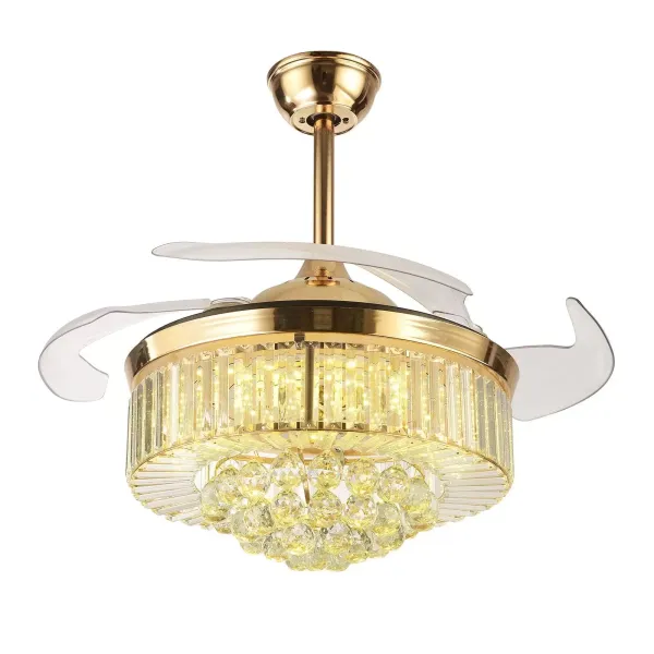 Ventilateur de plafond en cristal moderne avec pales rétractables légères Ventilateur de lustre avec télécommande chromée inversée Fandelier Luminaire