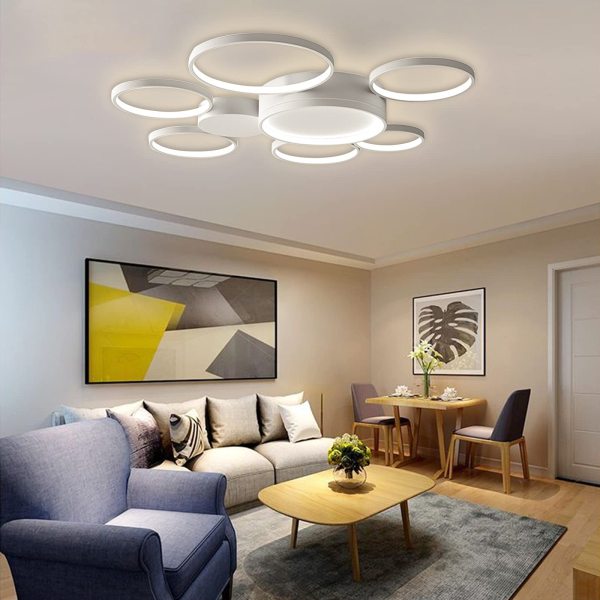 Plafonnier avec télécommande,7 Anneaux LED Dimmable Plafonnier avec télécommande,7 Anneaux LED Dimmable