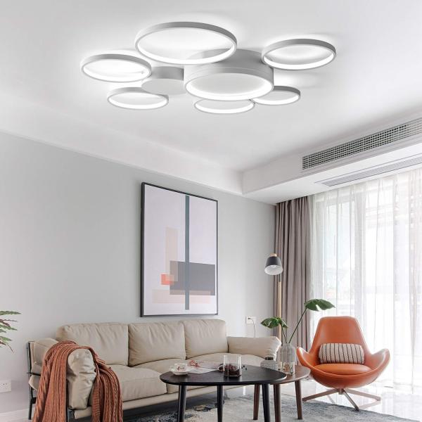 Plafonnier à intensité variable avec télécommande, plafonnier LED 7 anneaux design salon lumière salle à manger lumière