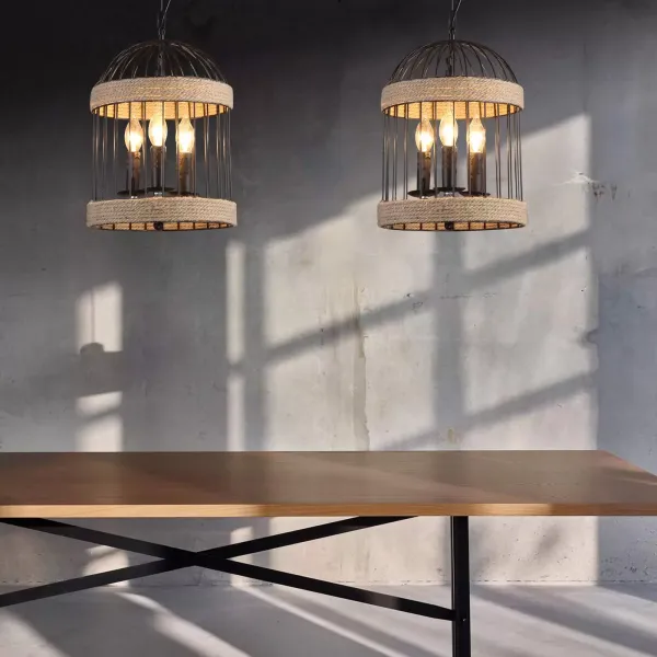 Lustre en forme de cage à oiseaux - En cristal - Noir - Style rétro - Style industriel - En métal - Pour café et bar