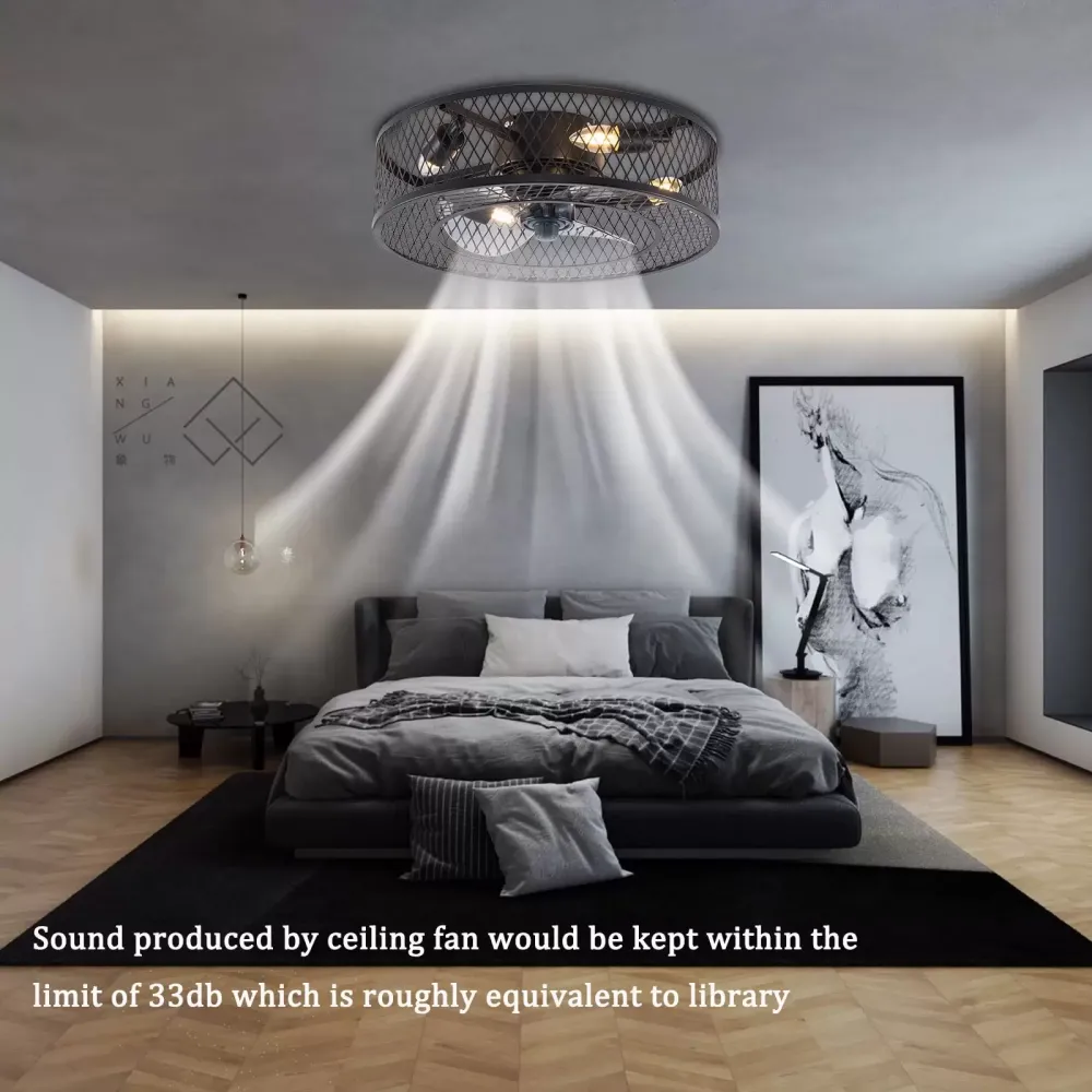 Ventilateur de plafond avec éclairage - silencieux avec télécommande - Vitesse du vent réglable - Pour salon, chambre et salle à manger