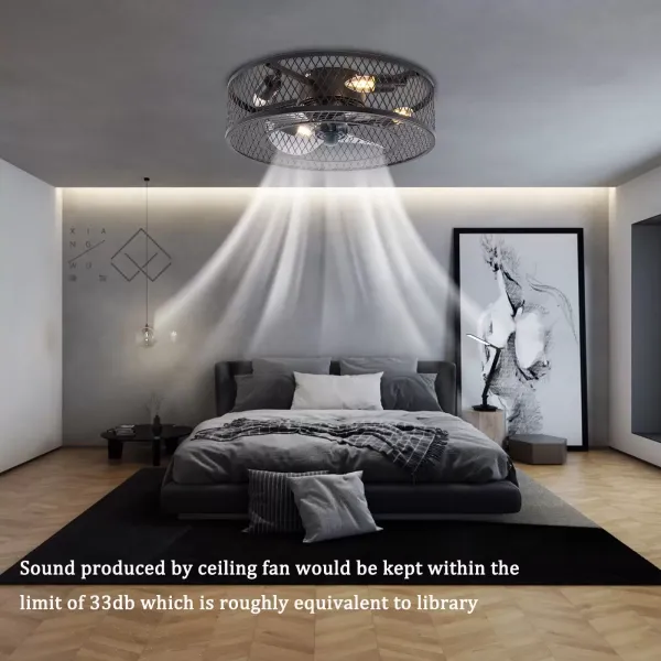 Ventilateur de plafond avec éclairage - silencieux avec télécommande - Vitesse du vent réglable - Pour salon, chambre et salle à manger