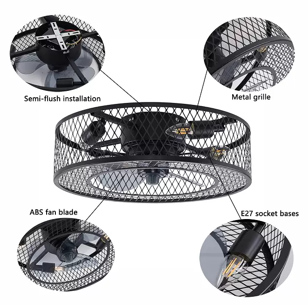 Ventilateur de plafond avec éclairage - silencieux avec télécommande - Vitesse du vent réglable - Pour salon, chambre et salle à manger