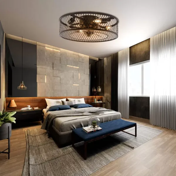 Ventilateur de plafond avec éclairage - silencieux avec télécommande - Vitesse du vent réglable - Pour salon, chambre et salle à manger