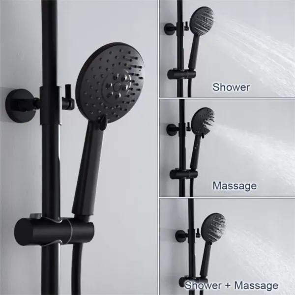 Système de douche noir avec thermostat - douchette 3 fonctions et barre de douche - réglable en hauteur