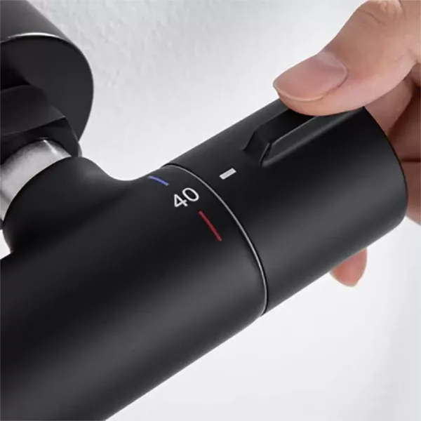 Système de douche noir avec thermostat - douchette 3 fonctions et barre de douche - réglable en hauteur