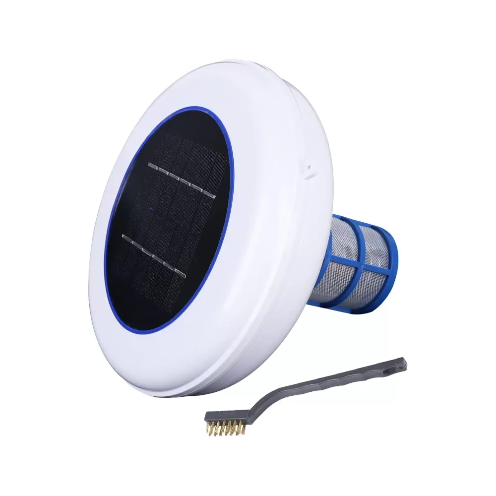 Ioniseur solaire pour piscine - Argent - Ioniseur de piscine - Avec brosse de nettoyage pour jardin, bassin extérieur