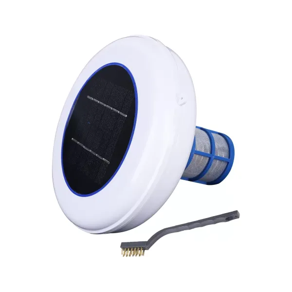 Ioniseur solaire pour piscine - Argent - Ioniseur de piscine - Avec brosse de nettoyage pour jardin, bassin extérieur
