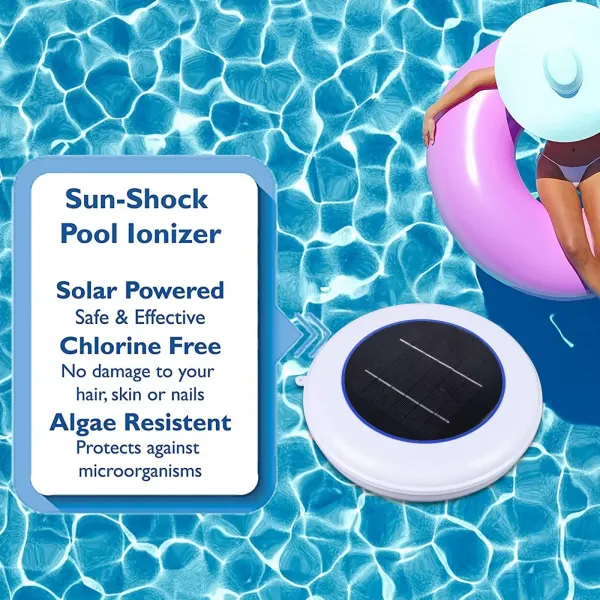 Ioniseur solaire pour piscine - Argent - Ioniseur de piscine - Avec brosse de nettoyage pour jardin, bassin extérieur