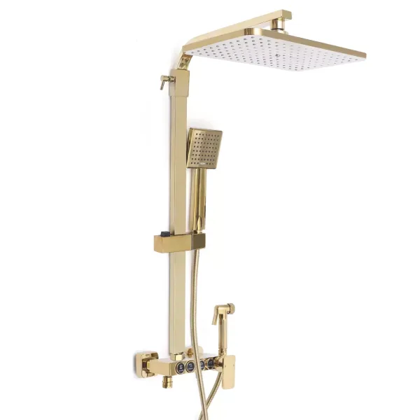 Système de Douche Robinetterie Douche à Effet Pluie Set de Douche avec Douchette à Main Barre de Douche Laiton 9x9