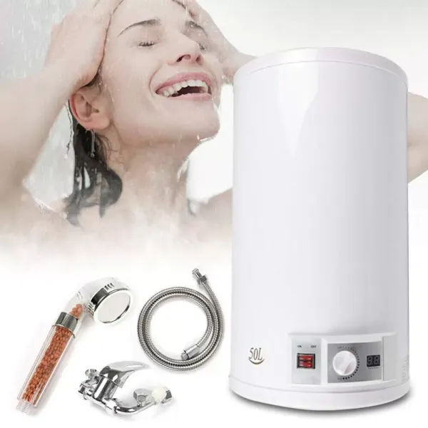 Chauffe-eau électrique 50 l/80 l 2 kW avec kit de douche et tuyau - Plage de température de l'eau 30-75 °C