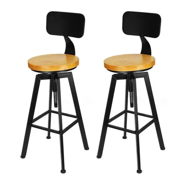 Lot de 2 tabourets de bar vintage avec dossier, hauteur réglable, en bois et métal, tabouret de bistro, tabouret de cuisine, tabouret industriel