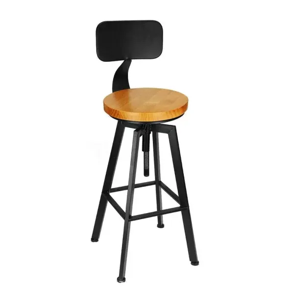 Lot de 2 tabourets de bar vintage avec dossier, hauteur réglable, en bois et métal, tabouret de bistro, tabouret de cuisine, tabouret industriel