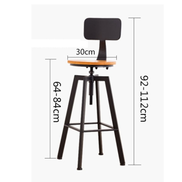 Lot de 2 tabourets de bar vintage avec dossier, hauteur réglable, en bois et métal, tabouret de bistro, tabouret de cuisine, tabouret industriel