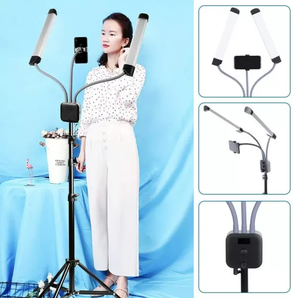 Lampe LED pour cils et maquillage - Avec support de téléphone portable et trépied télescopique